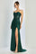 Prom Dresses Glitter Long Formal Pleated Slit Prom Dress Emerald