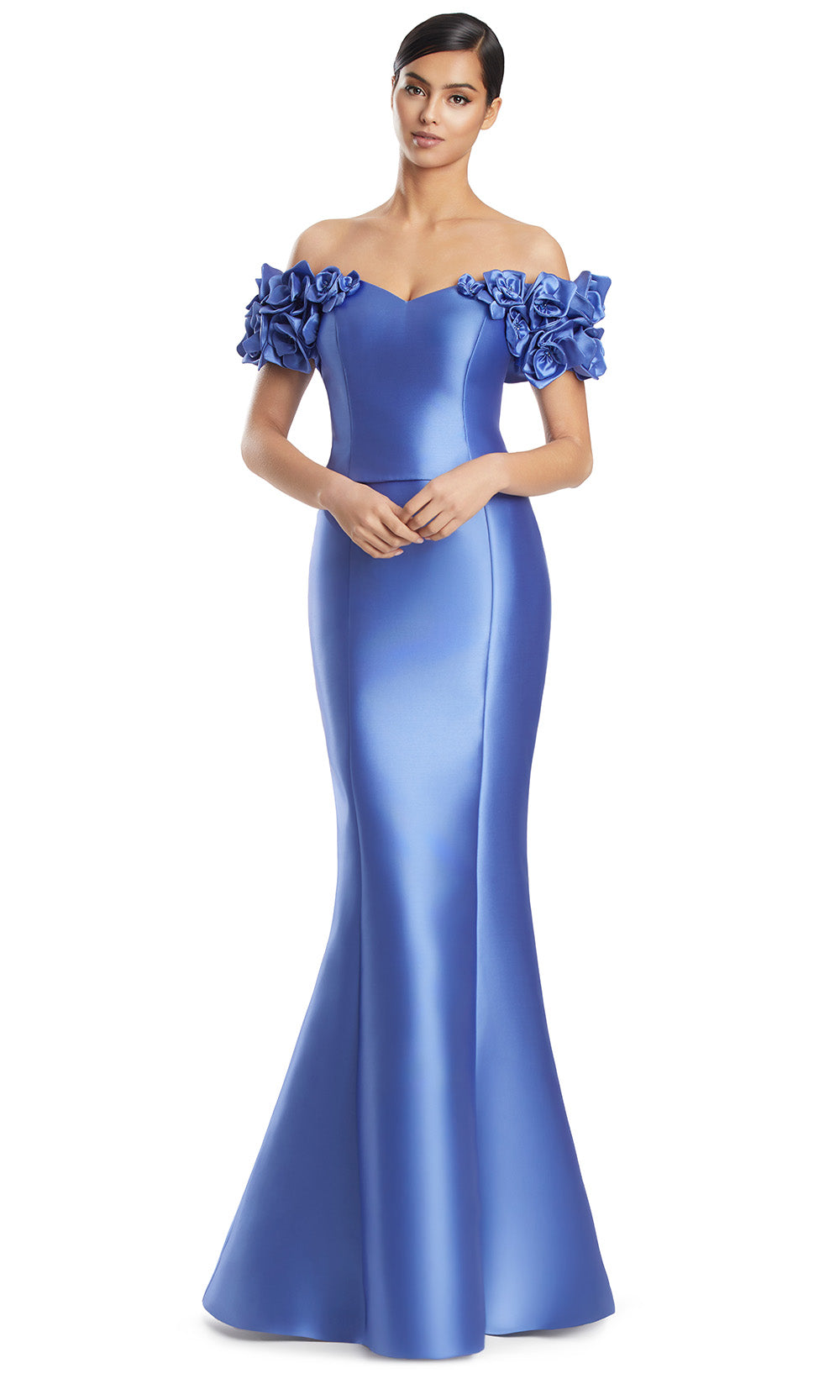 Off-Shoulder Gown with Floral Sleeves by Alexander by Daymor 3254S26 in Periwinkle