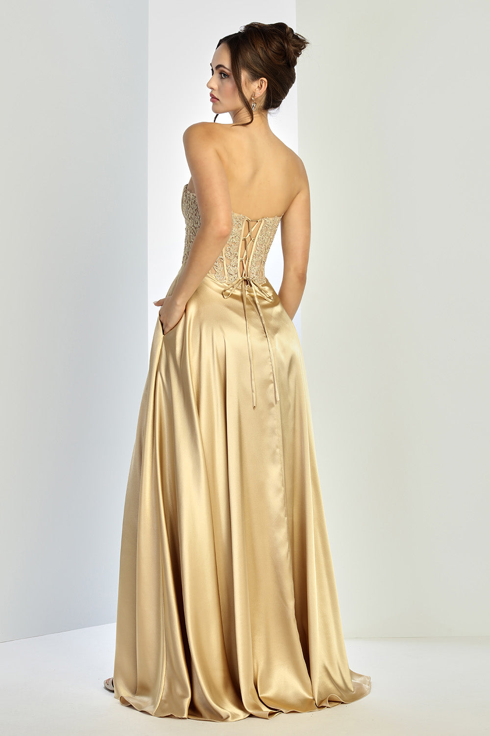 Adora Design 3254 Pleated A Line Long Formal Corset Pocket Pocket Dress