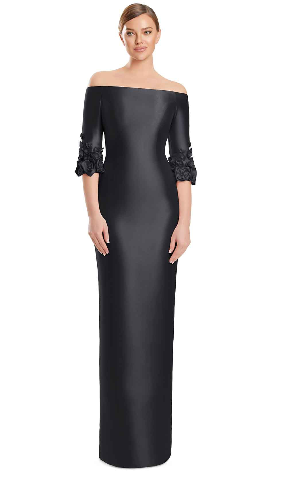 Off-Shoulder Floor-Length Satin Mother of the Bride Dress by Alexander by Daymor 3256S26 in Black