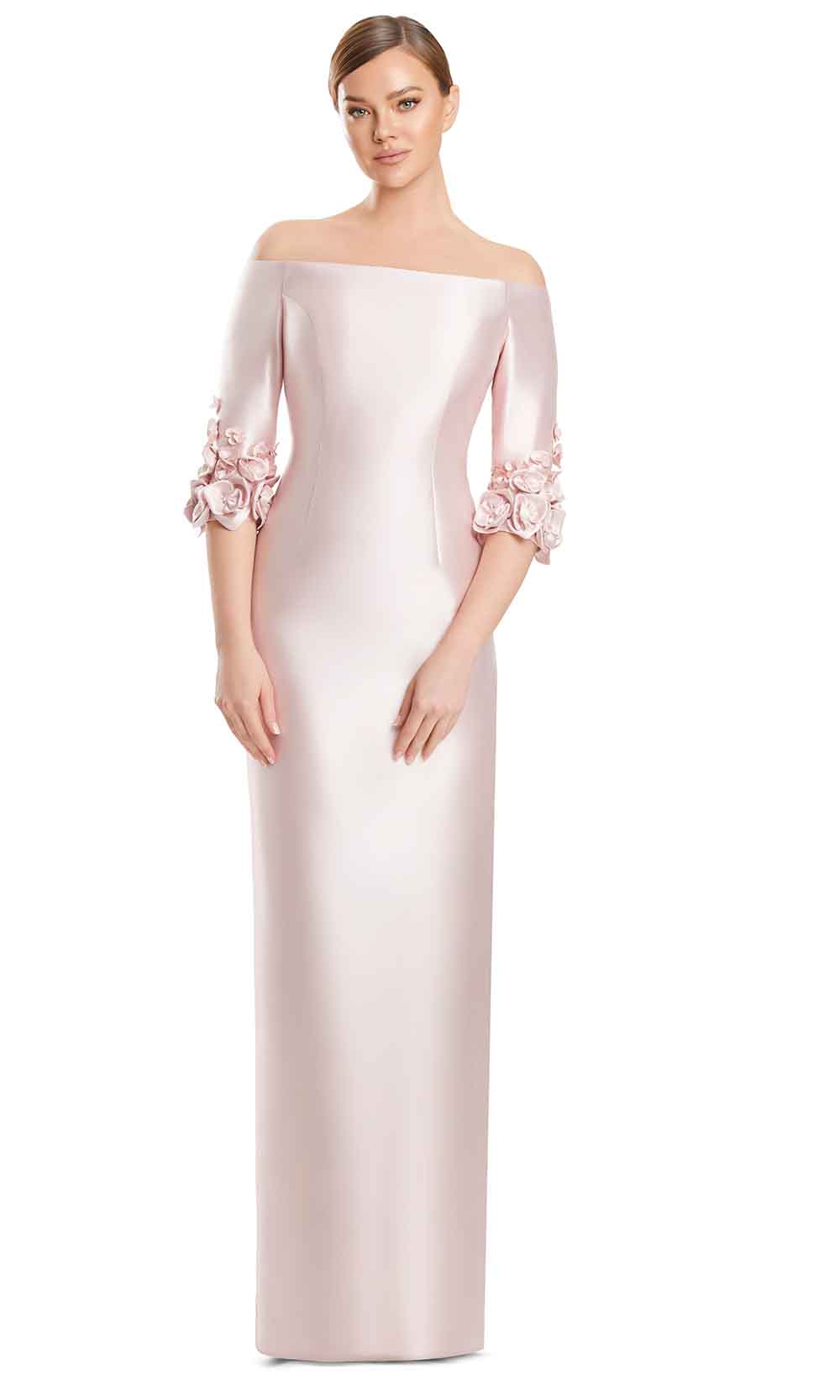 Off-Shoulder Floor-Length Satin Mother of the Bride Dress by Alexander by Daymor 3256S26 in Soft Pink