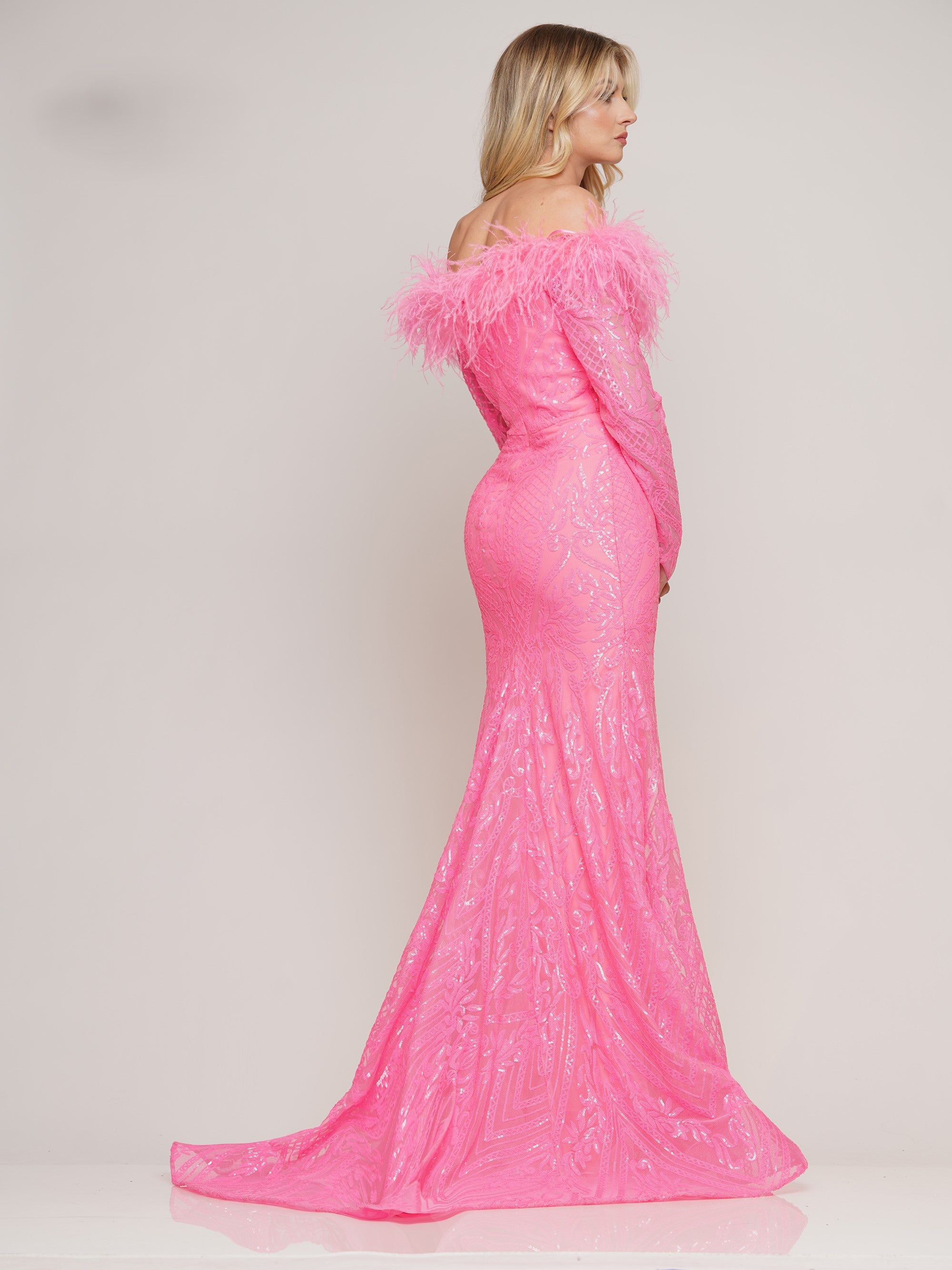 Prom Dresses Long Off Shoulder Formal Fitted Prom Dress Hot Pink