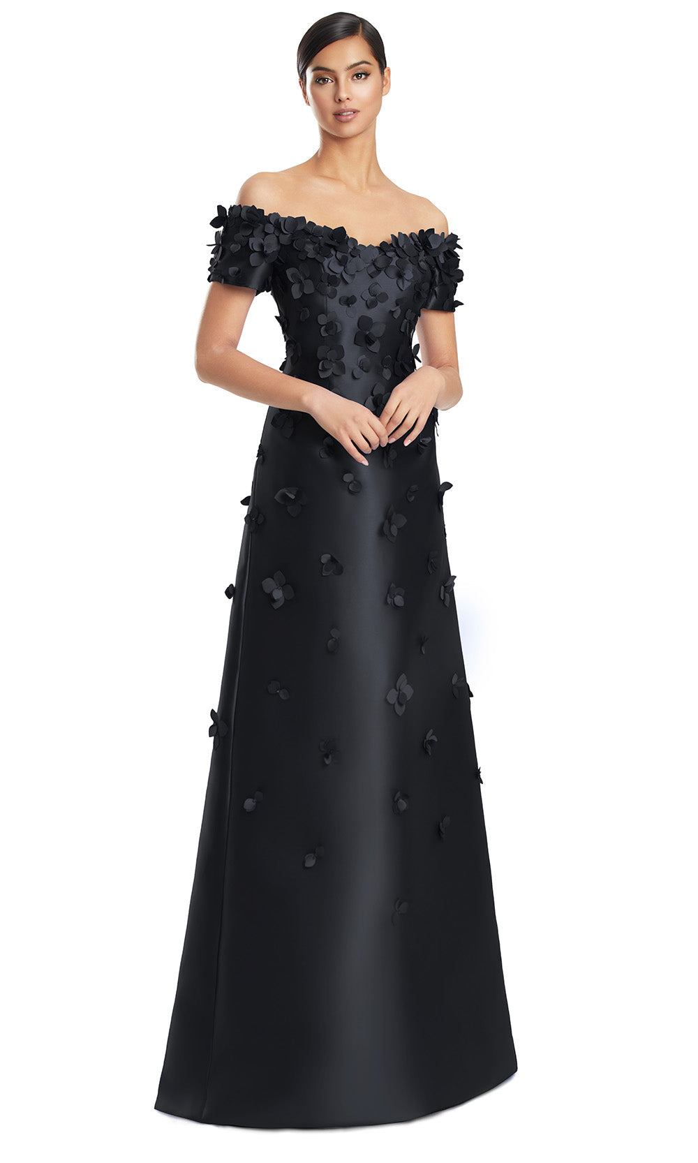 Off-Shoulder Long Satin Evening Gown by Alexander by Daymor 3259S26 in Black