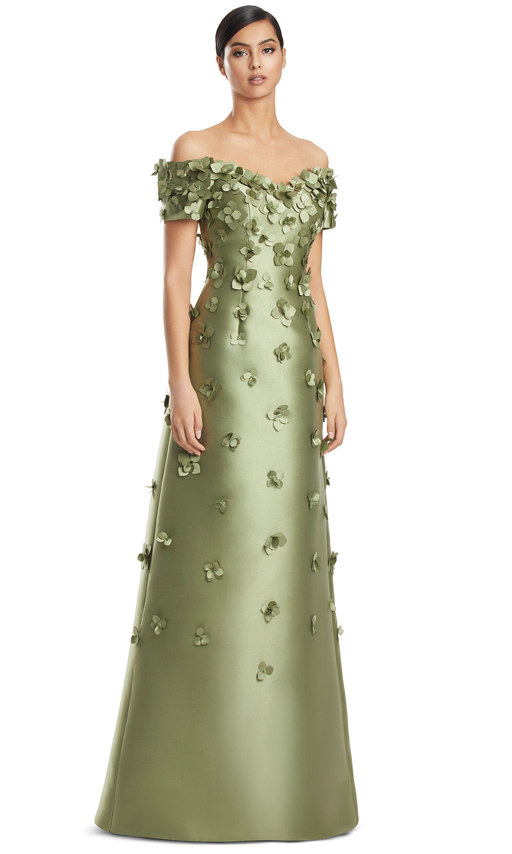Off-Shoulder Long Satin Evening Gown by Alexander by Daymor 3259S26 in Olive