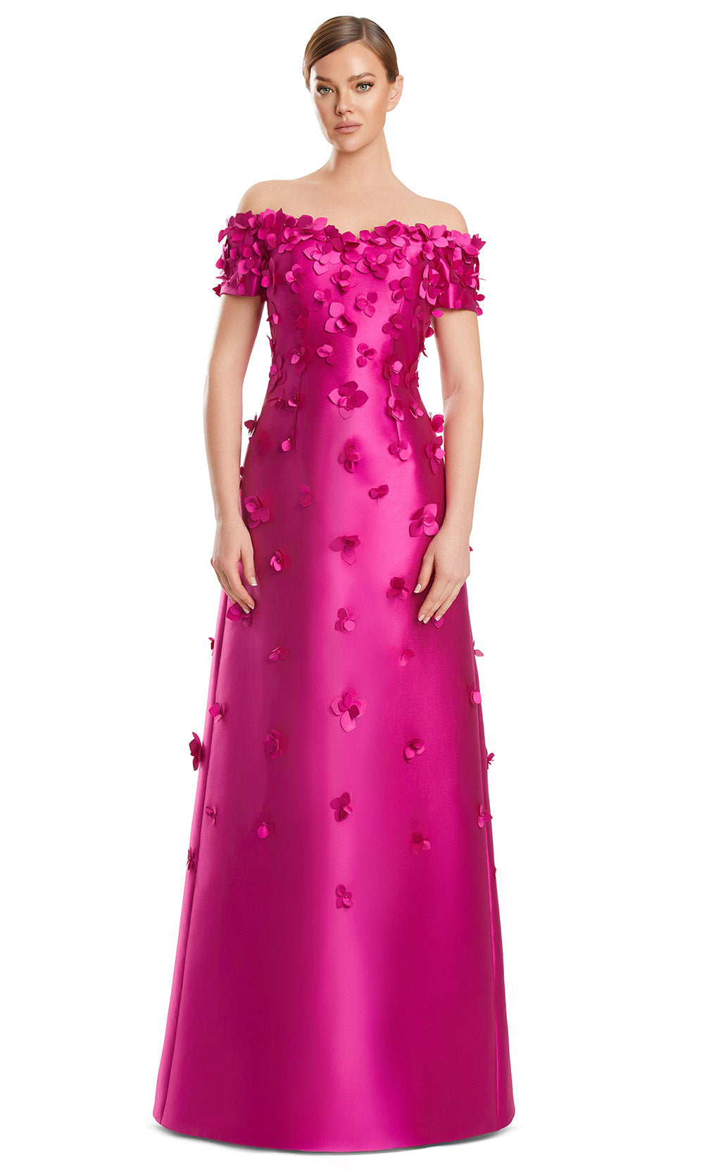 Off-Shoulder Long Satin Evening Gown by Alexander by Daymor 3259S26 in Passion