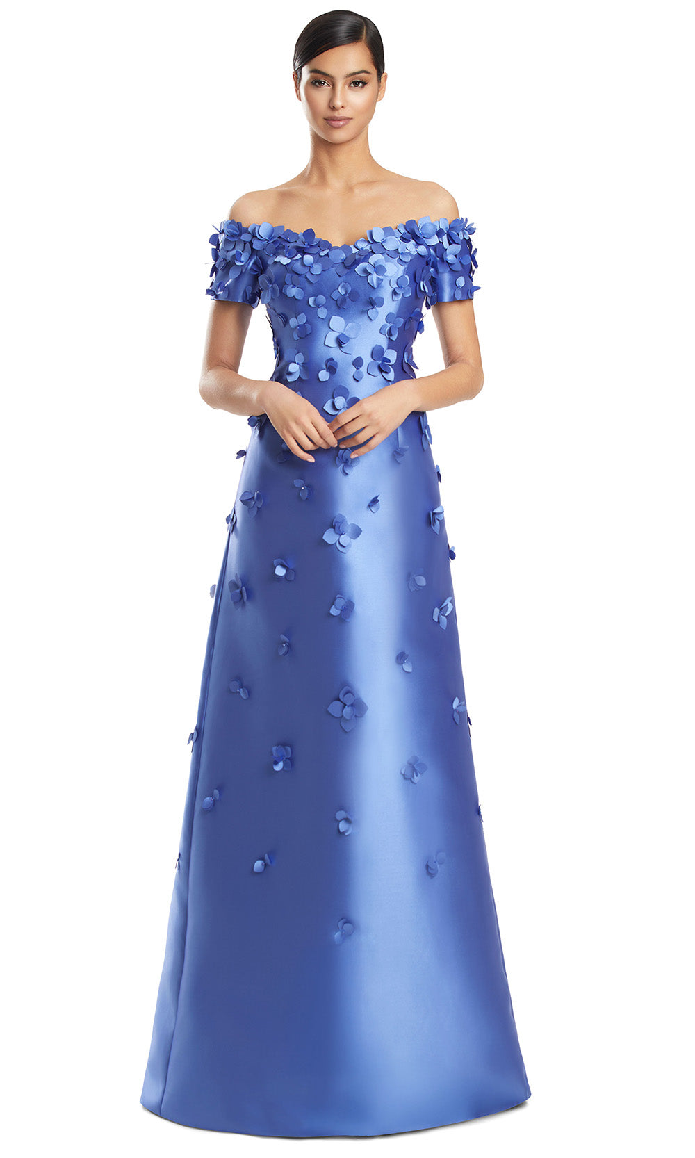 Off-Shoulder Long Satin Evening Gown by Alexander by Daymor 3259S26 in Periwinkle