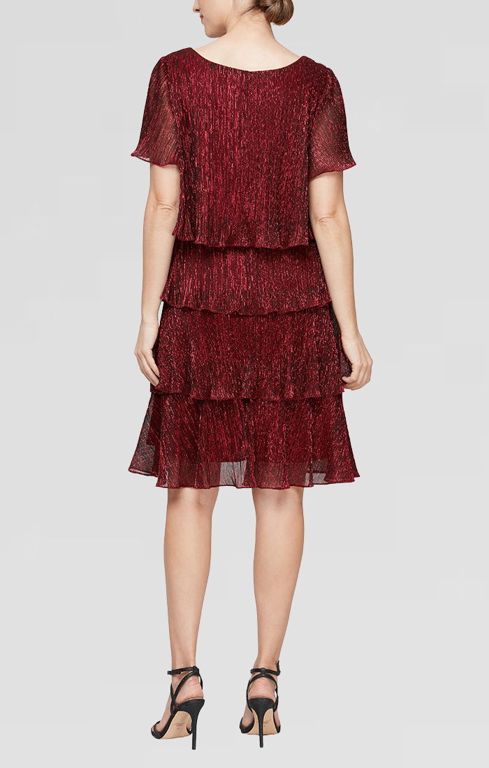 Cocktail Short Petite A Line Tiered Cocktail Dress RED