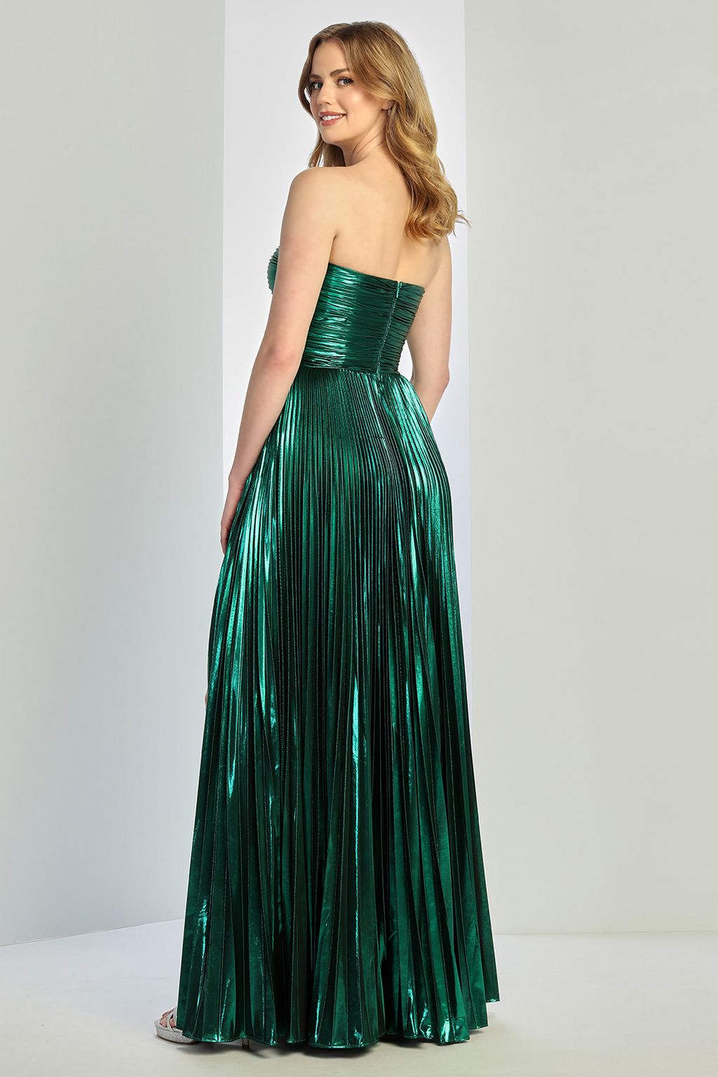 Adora Design 3261 Prom Metallic A Line Long Formal Pleated Dress