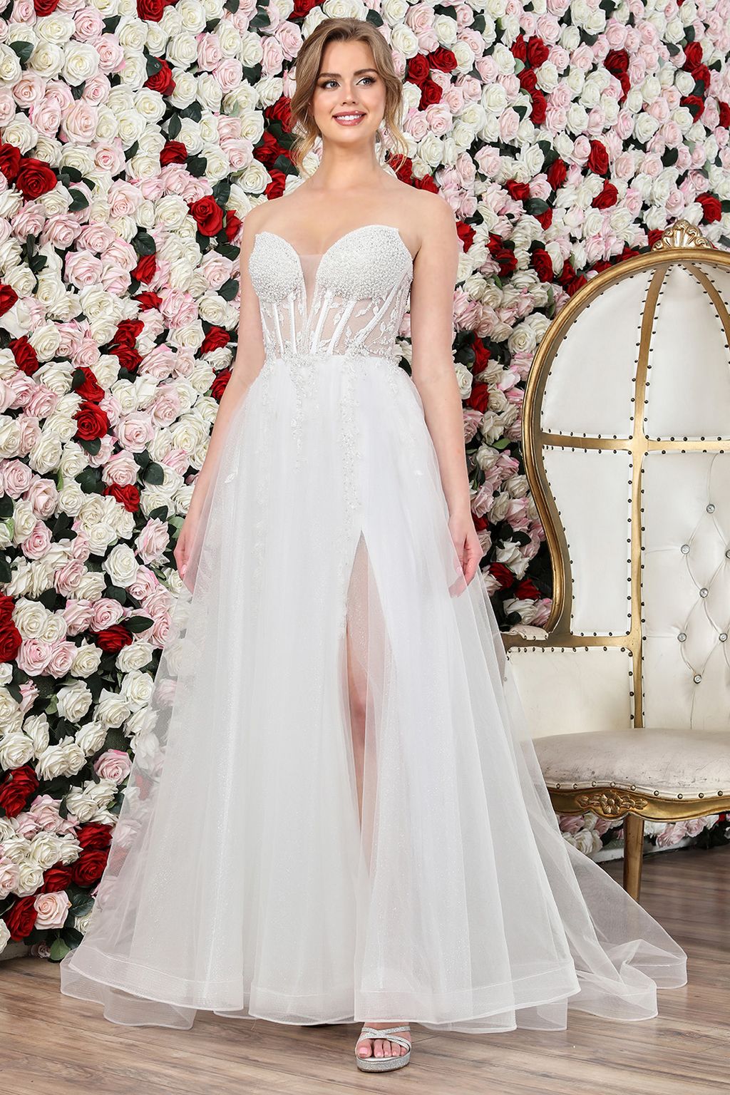 Wedding Dresses Long Bridal Gown Beaded A Line Wedding Dress Off White