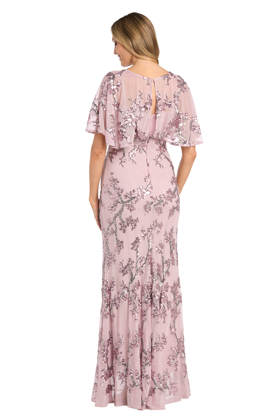 R&M Richards 3262P Petite Long Floral Sequin Caplet Formal Dress