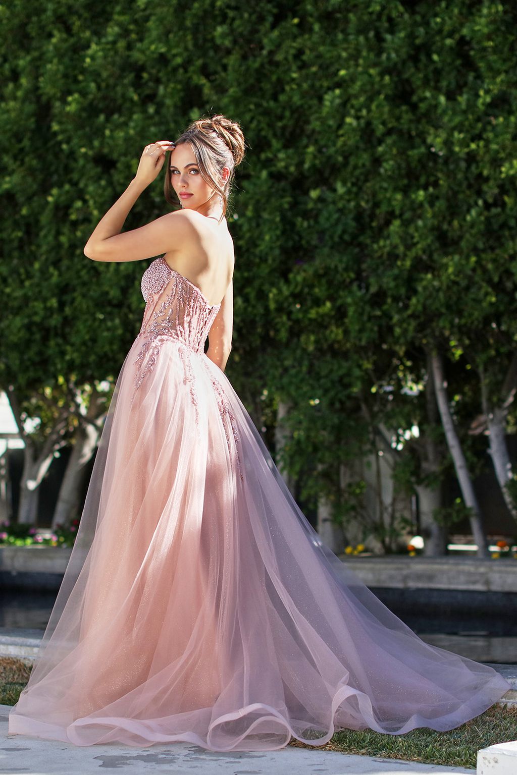 Adora Design 3262 Beaded Corset Strapless Ball Gown Prom Dress | Formal Dress Shops Smoky Blue / 14