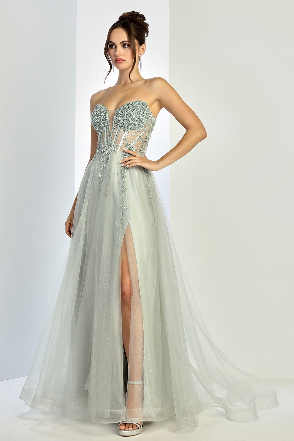 Adora Design 3262 Formal Long Ball Gown Beaded Corset Prom Dress