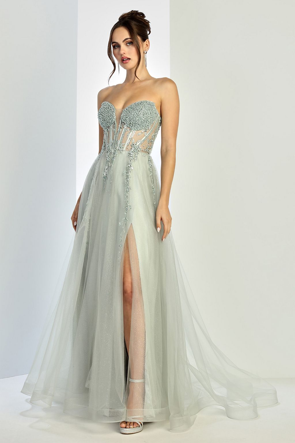 Prom Dresses Formal Long Ball Gown Beaded Corset Prom Dress Sage