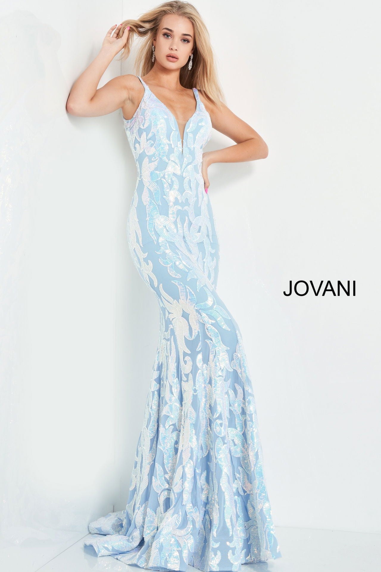 Jovani 3263 Beaded Sequin Long Formal Mermaid Prom Dress