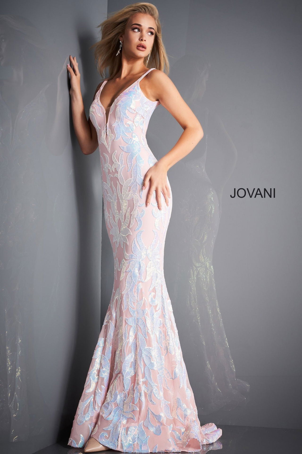 Jovani 3263 Beaded Sequin Long Formal Mermaid Prom Dress