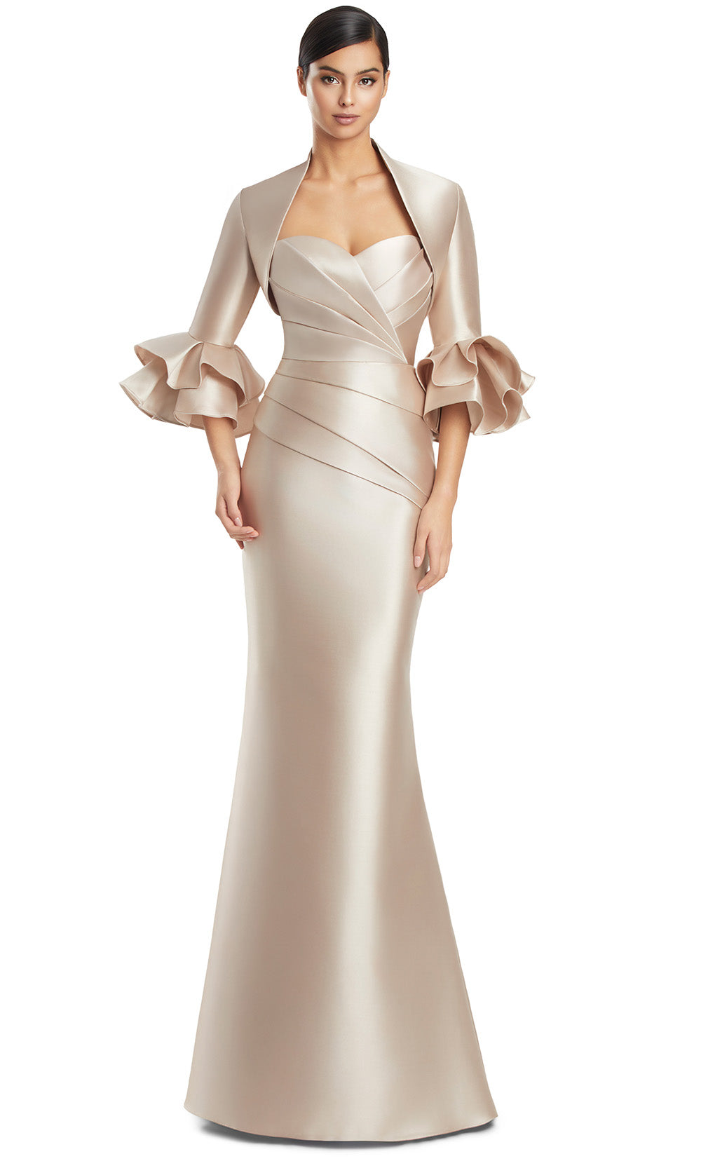 Sweetheart Floor Length Satin Evening Gown by Alexander by Daymor 3263S26 in Wheat