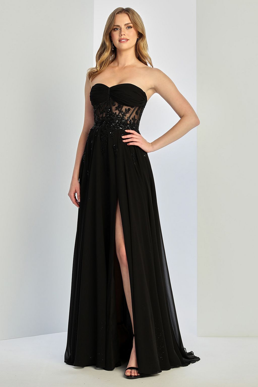 Adora Design 3264 Prom Long A Line Corset Slit Formal Dress
