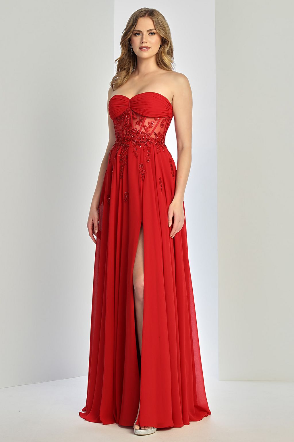 Adora Design 3264 Prom Long A Line Corset Slit Formal Dress