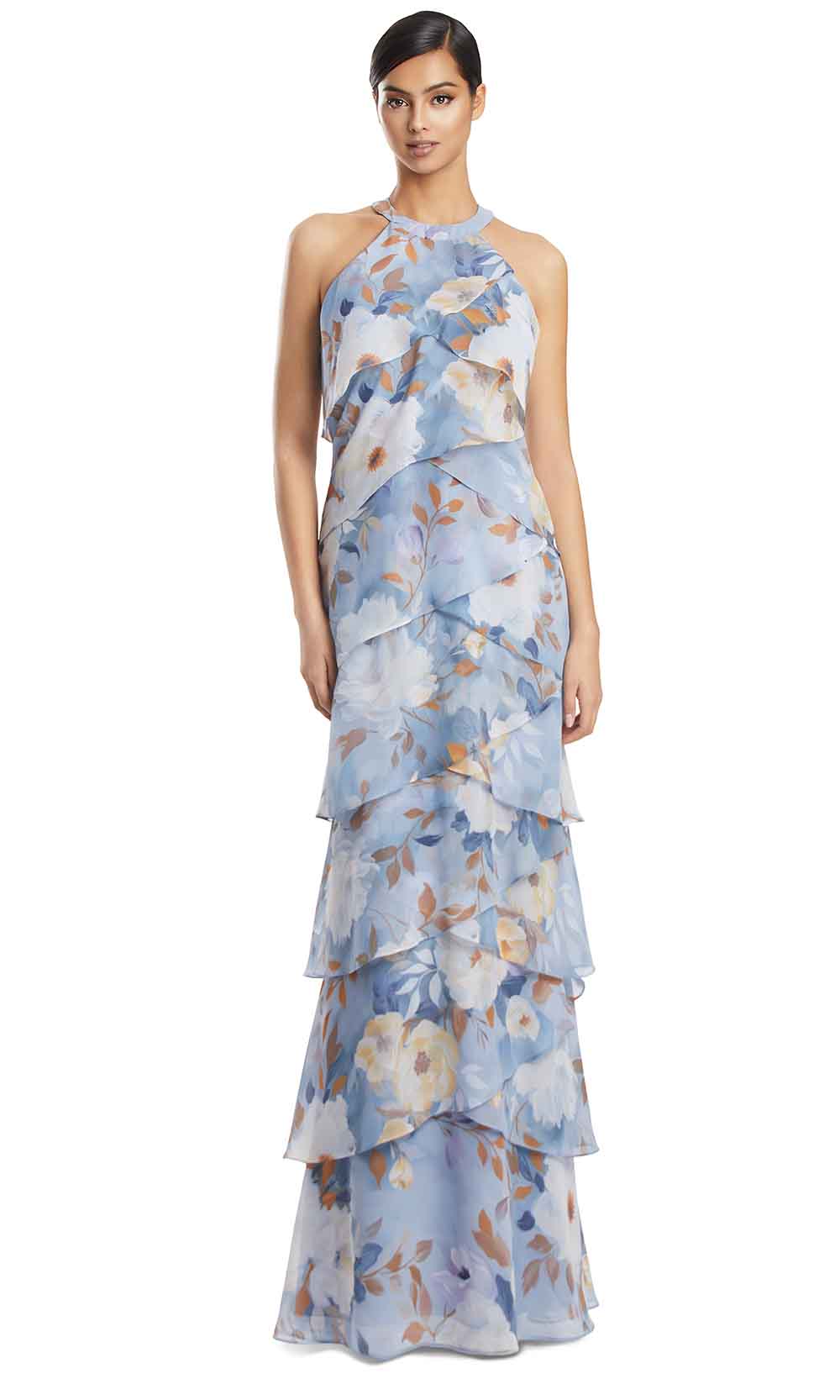 Halter Tiered Chiffon Evening Gown by Alexander by Daymor 3268S26 in Delphi/Multi