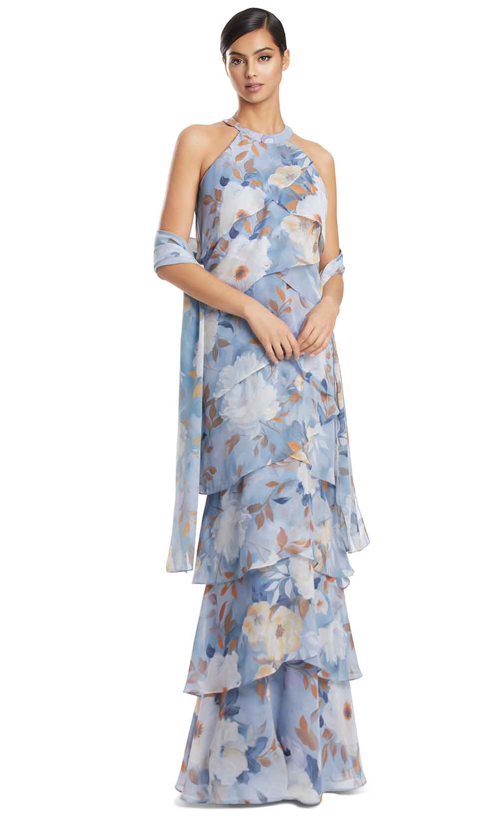 Halter Tiered Chiffon Evening Gown by Alexander by Daymor 3268S26 in Delphi/Multi