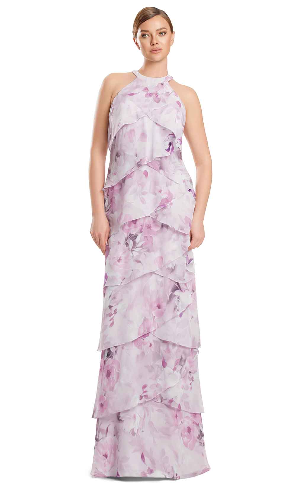 Halter Tiered Chiffon Evening Gown by Alexander by Daymor 3268S26 in Lilac/Multi