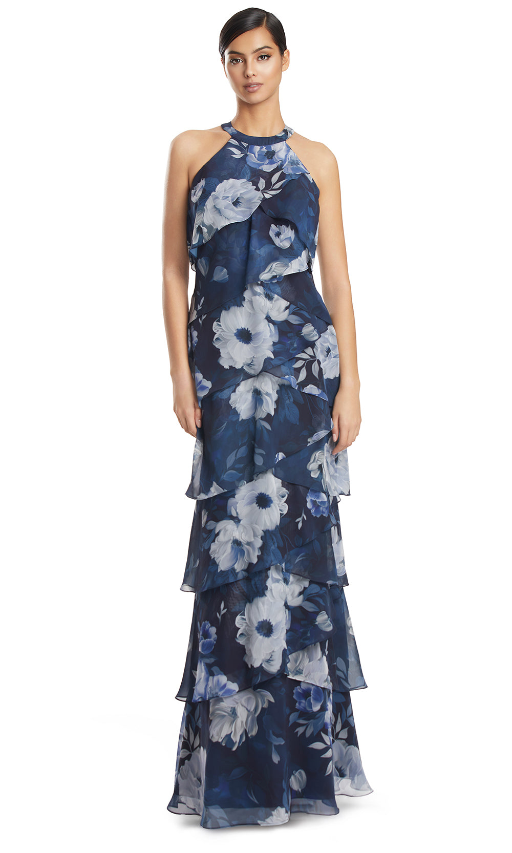 Halter Tiered Chiffon Evening Gown by Alexander by Daymor 3268S26 in Navy/Multi