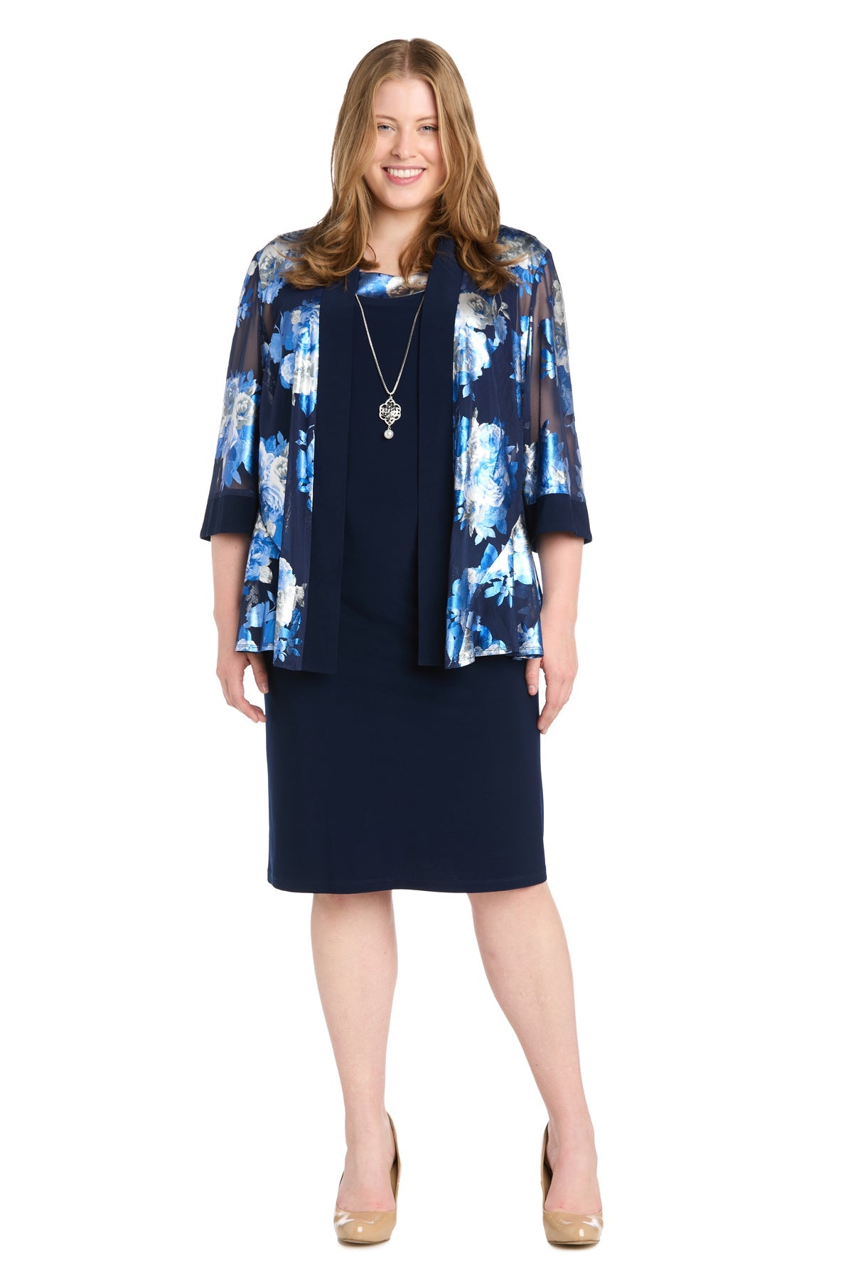 R&M Richards 3269W Plus Size Short Metallic Jacket Dress