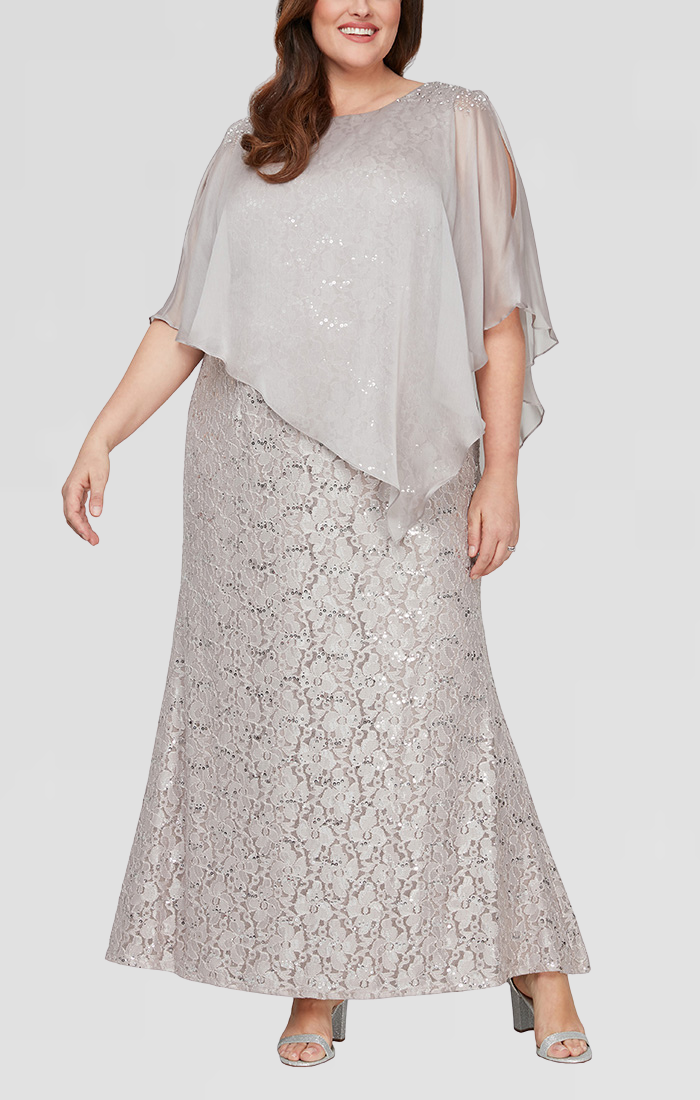 Plus Size Dresses Sequin Plus Size Long Formal Floral Lace Evening Dress BUFF