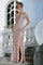 Prom Dresses Fitted Corset Prom Long Formal Beaded Fringe Slit Dress Mocha Gold