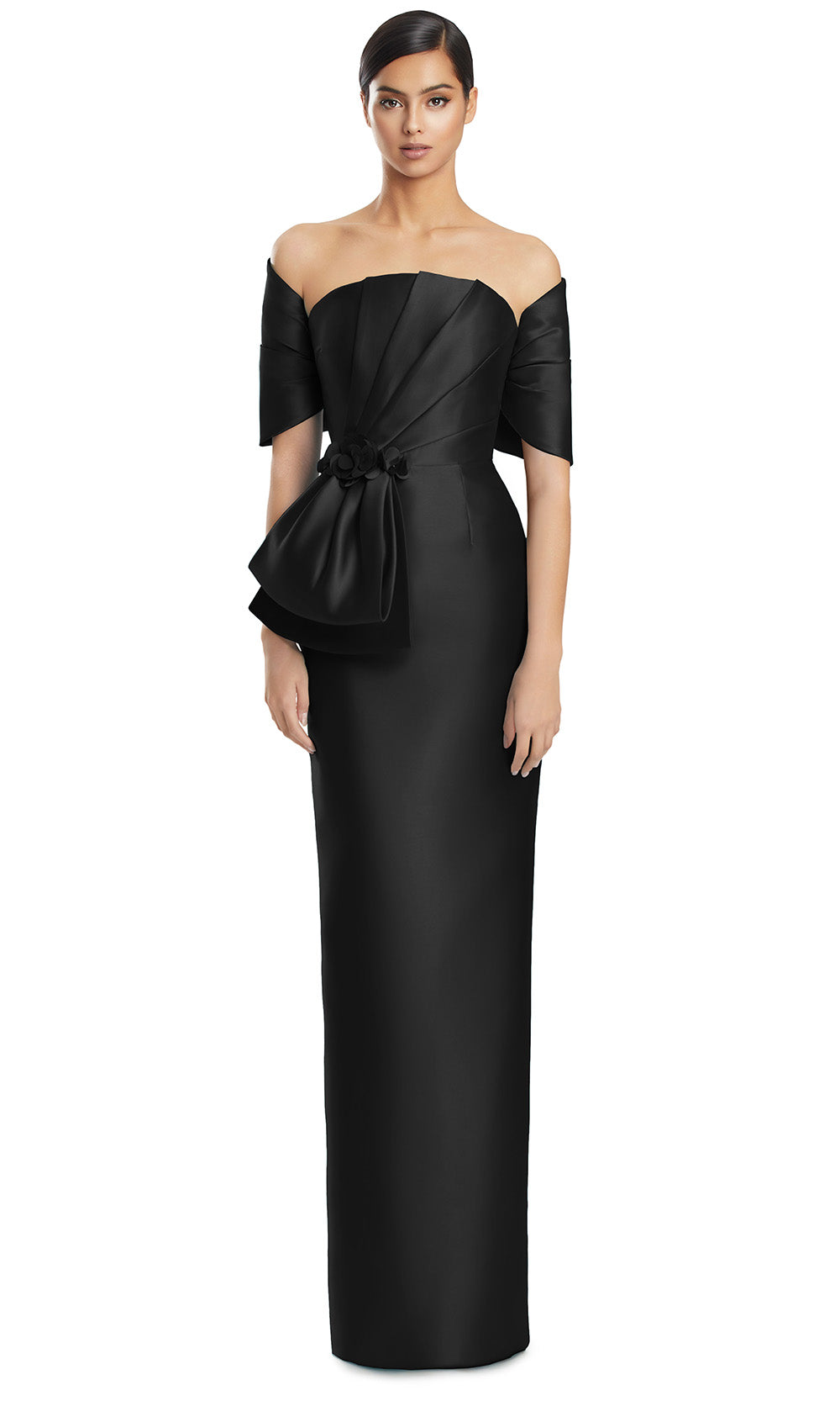Off-Shoulder Long Satin Evening Gown by Alexander by Daymor 3271S26 in Black
