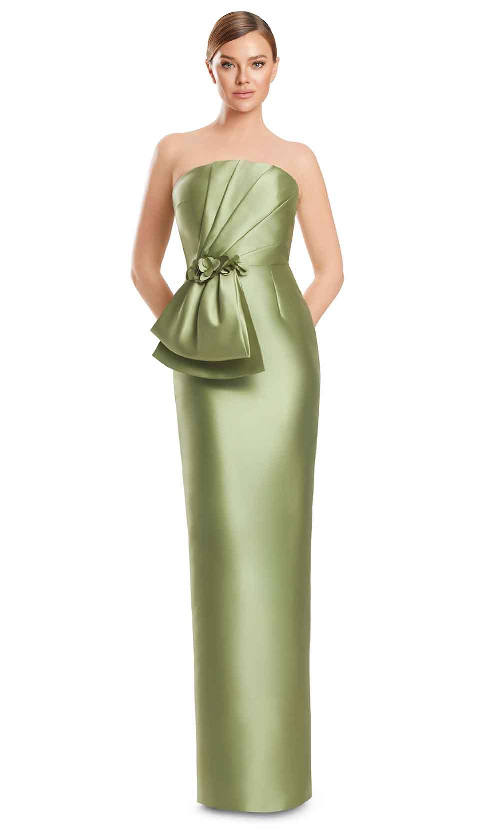 Off-Shoulder Long Satin Evening Gown by Alexander by Daymor 3271S26 in Olive