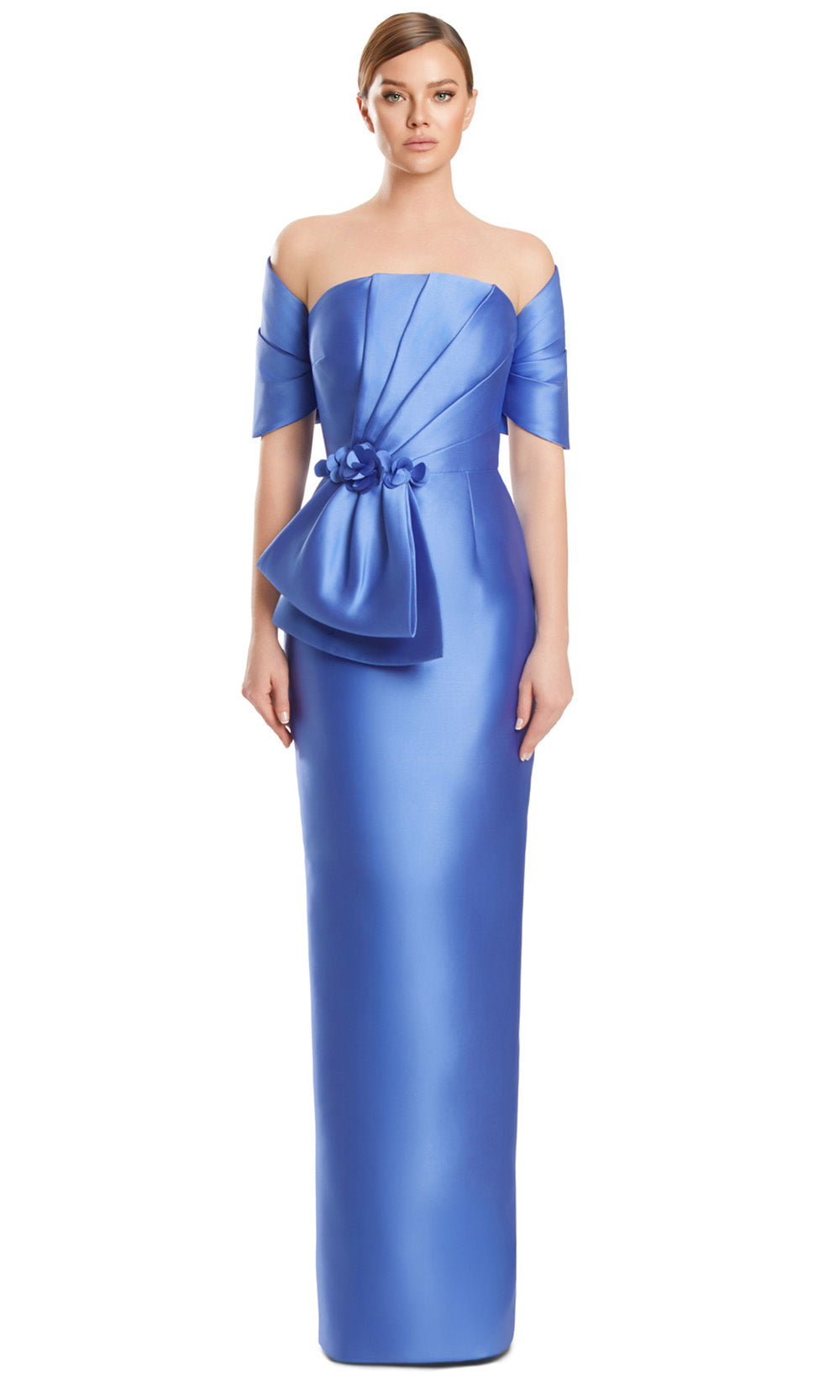 Off-Shoulder Long Satin Evening Gown by Alexander by Daymor 3271S26 in Periwinkle