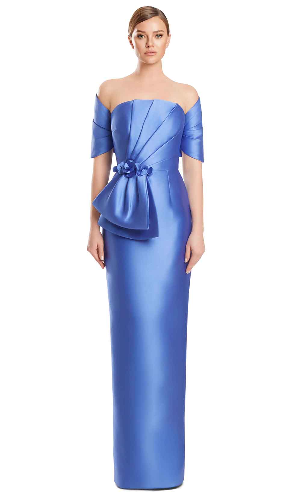 Off-Shoulder Long Satin Evening Gown by Alexander by Daymor 3271S26 in Periwinkle
