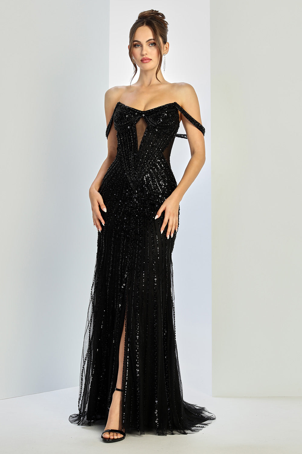 Adora Design 3271 Long Fitted Off Shoulder Sequin Formal Dress | Formal Dress Shops Smoky Blue / 4 Adora Design 3271 Long Fitted Off Shoulder Sequin Formal Dress | Formal Dress Shops Smoky Blue / 4