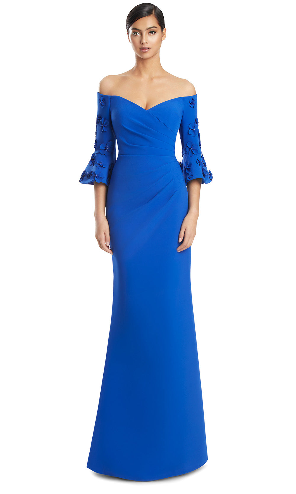 Off-Shoulder Long Stretch Crepe Evening Gown by Alexander by Daymor 3273S26 in Blue