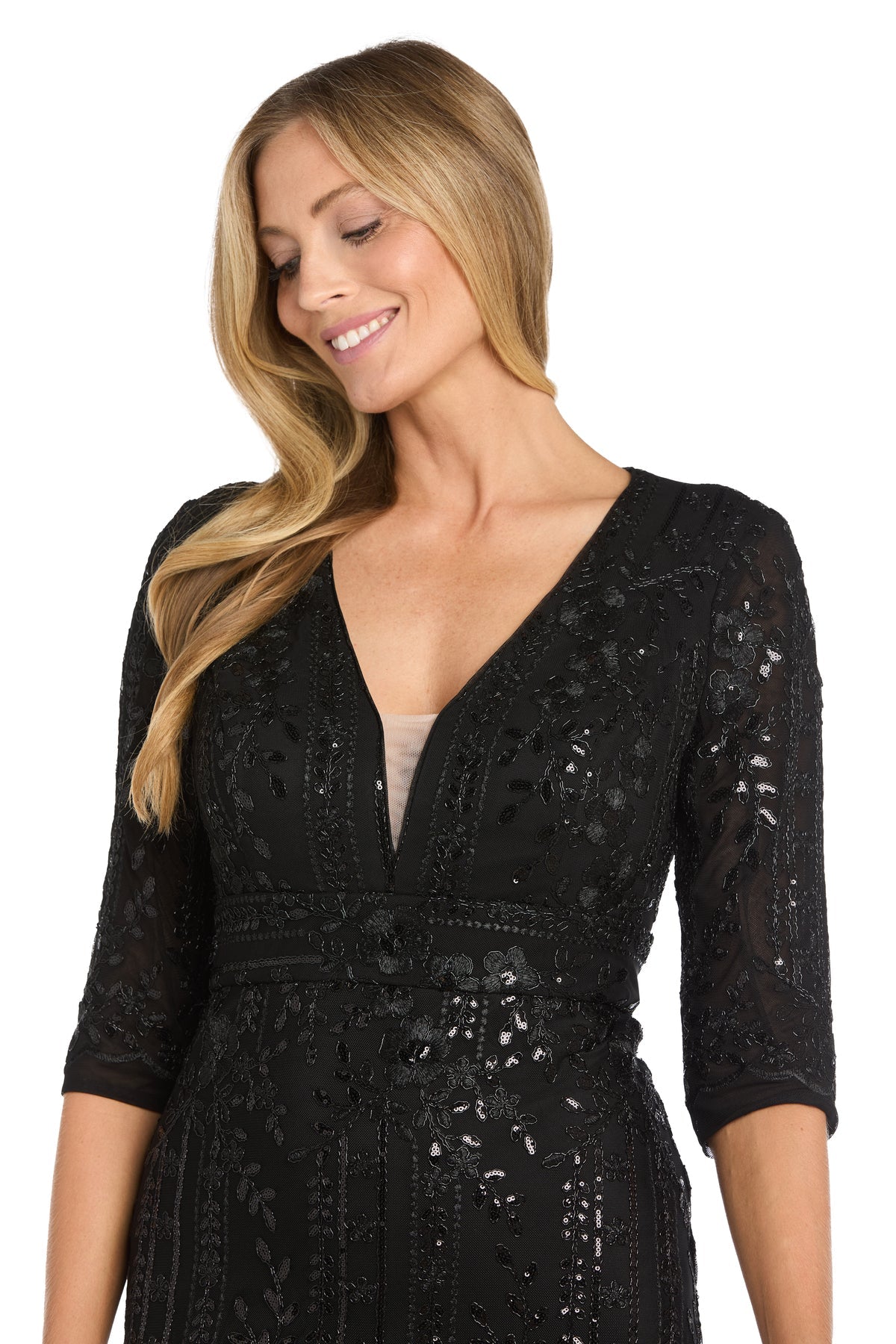 Formal Dresses Long Metallic Floral Formal Dress Black