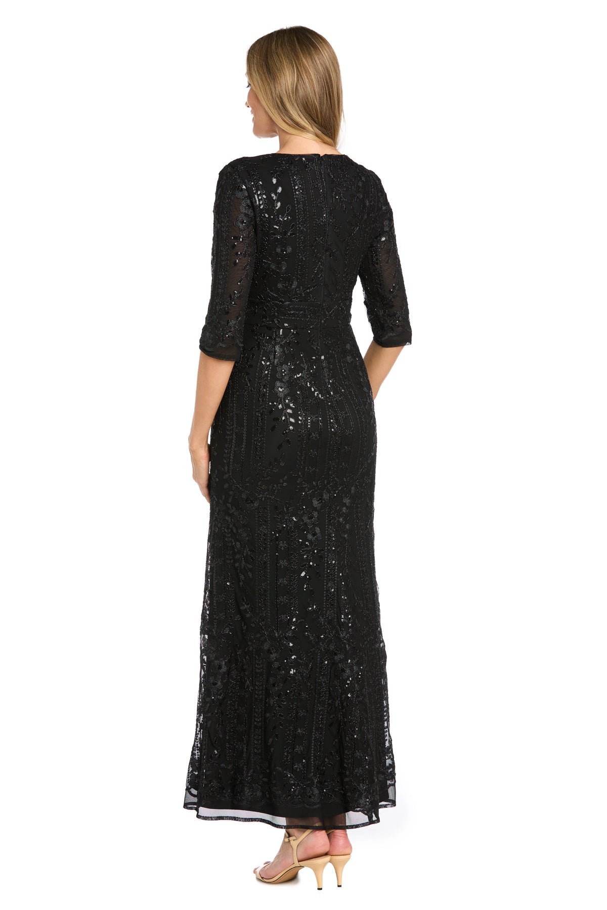 R&M Richards 3273 Long Metallic Floral Formal Dress
