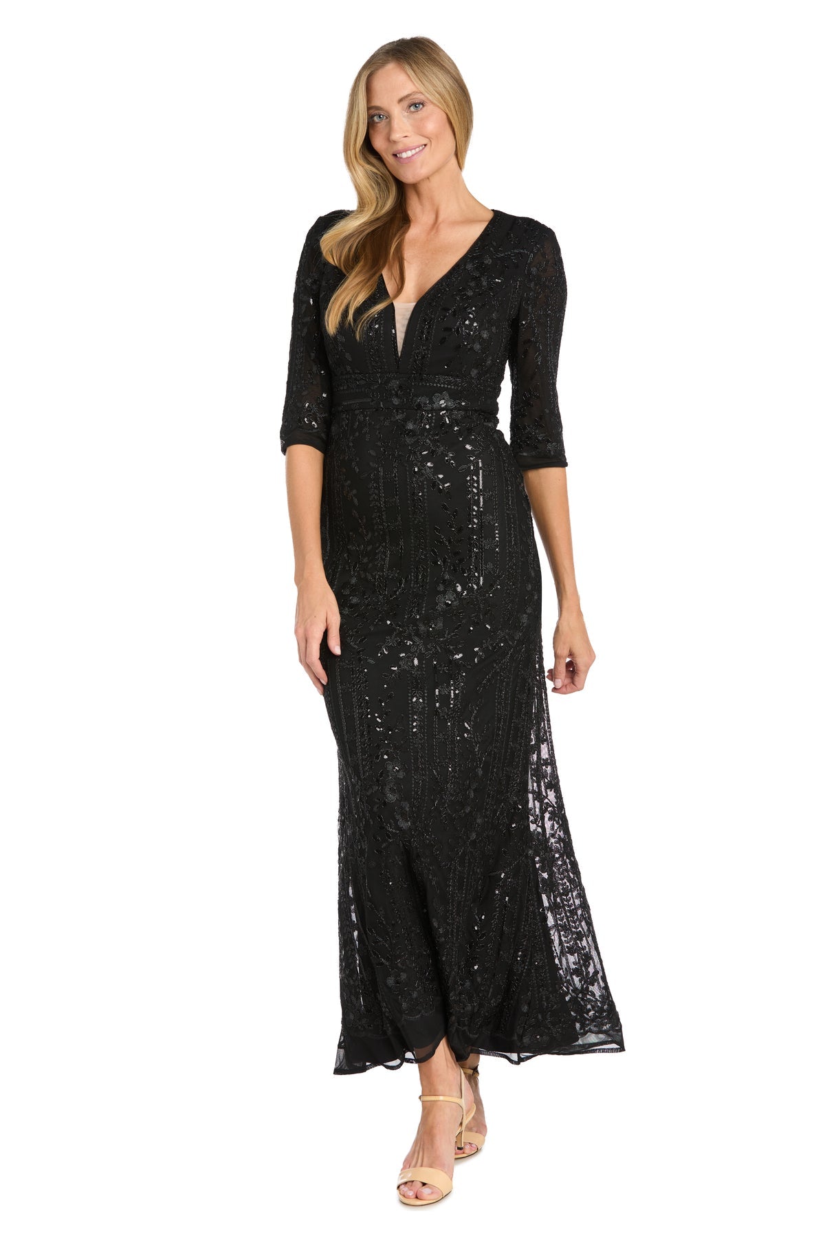 R&M Richards 3273 Long Metallic Floral Formal Dress