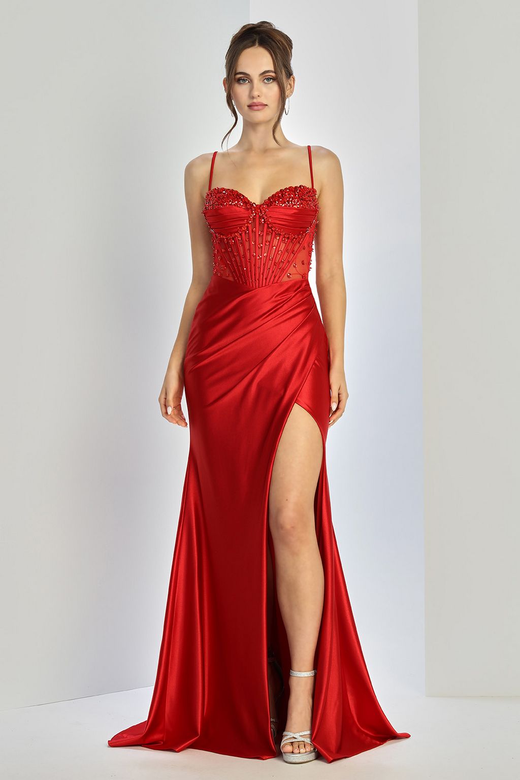 Adora Design 3273 Fitted Long Formal Beaded Prom Slit Dress