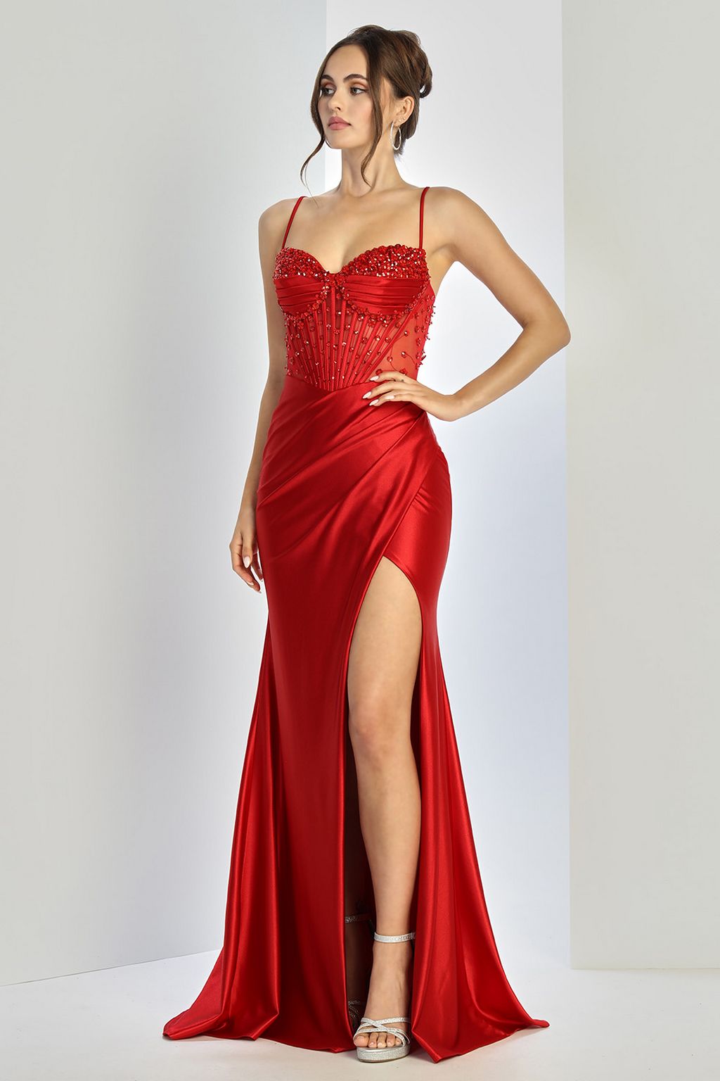 Adora Design 3273 Fitted Long Formal Beaded Prom Slit Dress