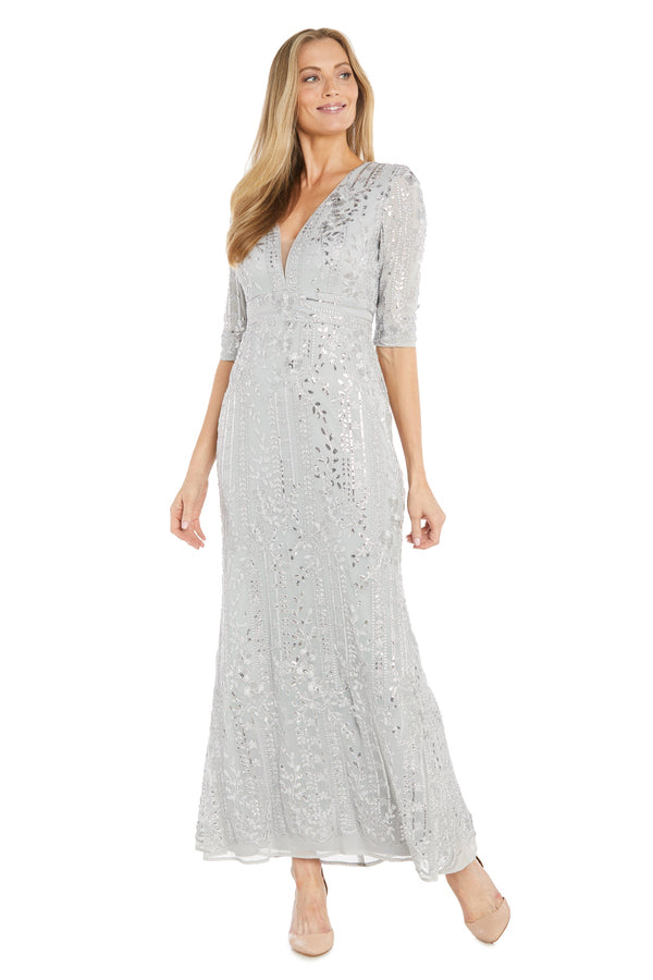 Long Metallic Floral Dress Formal R&M Richards 3273