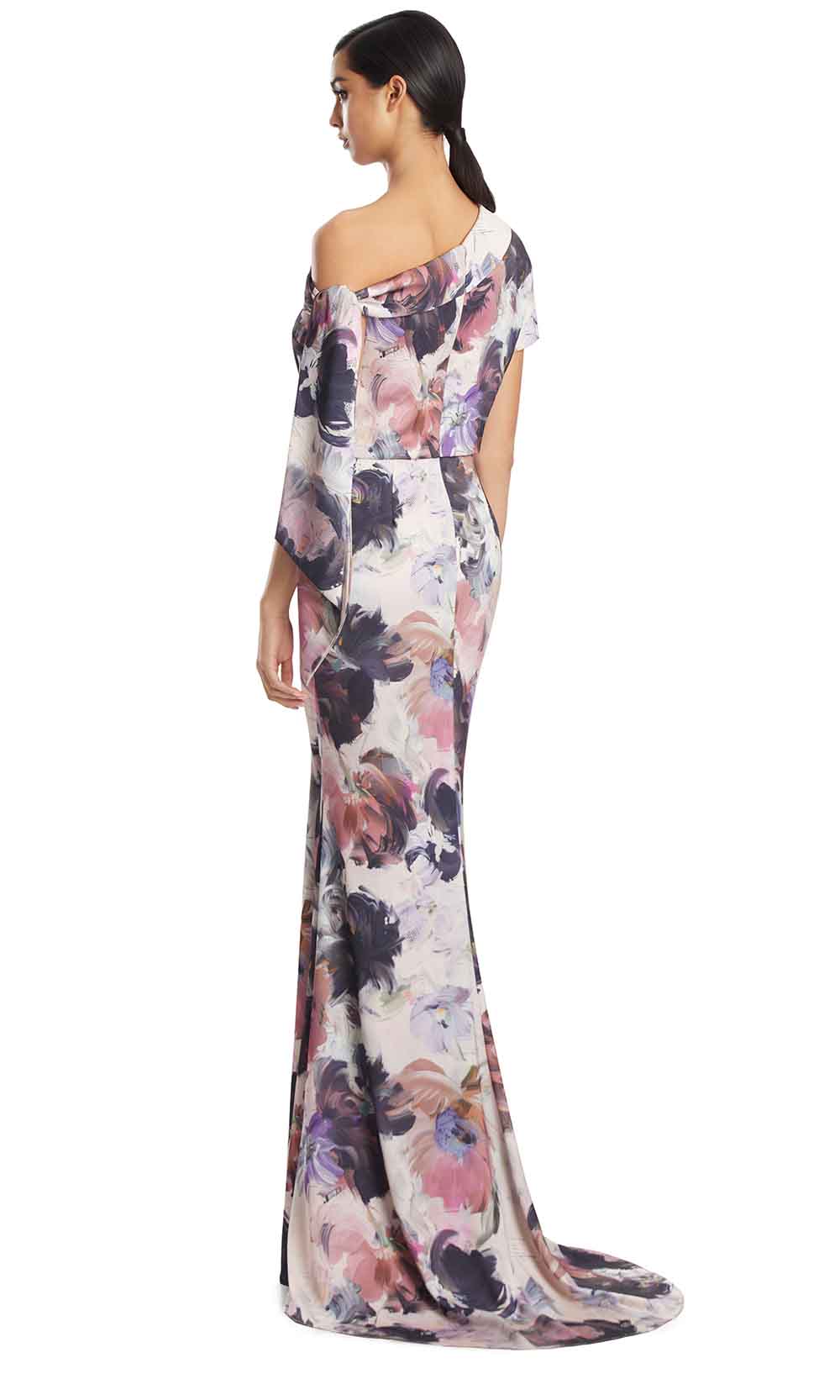 One Shoulder Long Floral Evening Gown by Alexander by Daymor 3274S26 in Toasted Almond/ Multi