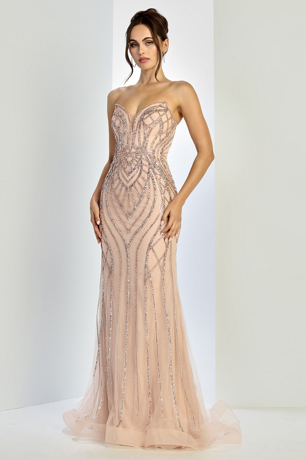 Adora Design 3276 Strapless Beaded Tulle Long Formal Prom Dress | Formal Dress Shops Rose Gold / 18 Adora Design 3276 Strapless Beaded Tulle Long Formal Prom Dress | Formal Dress Shops Rose Gold / 18
