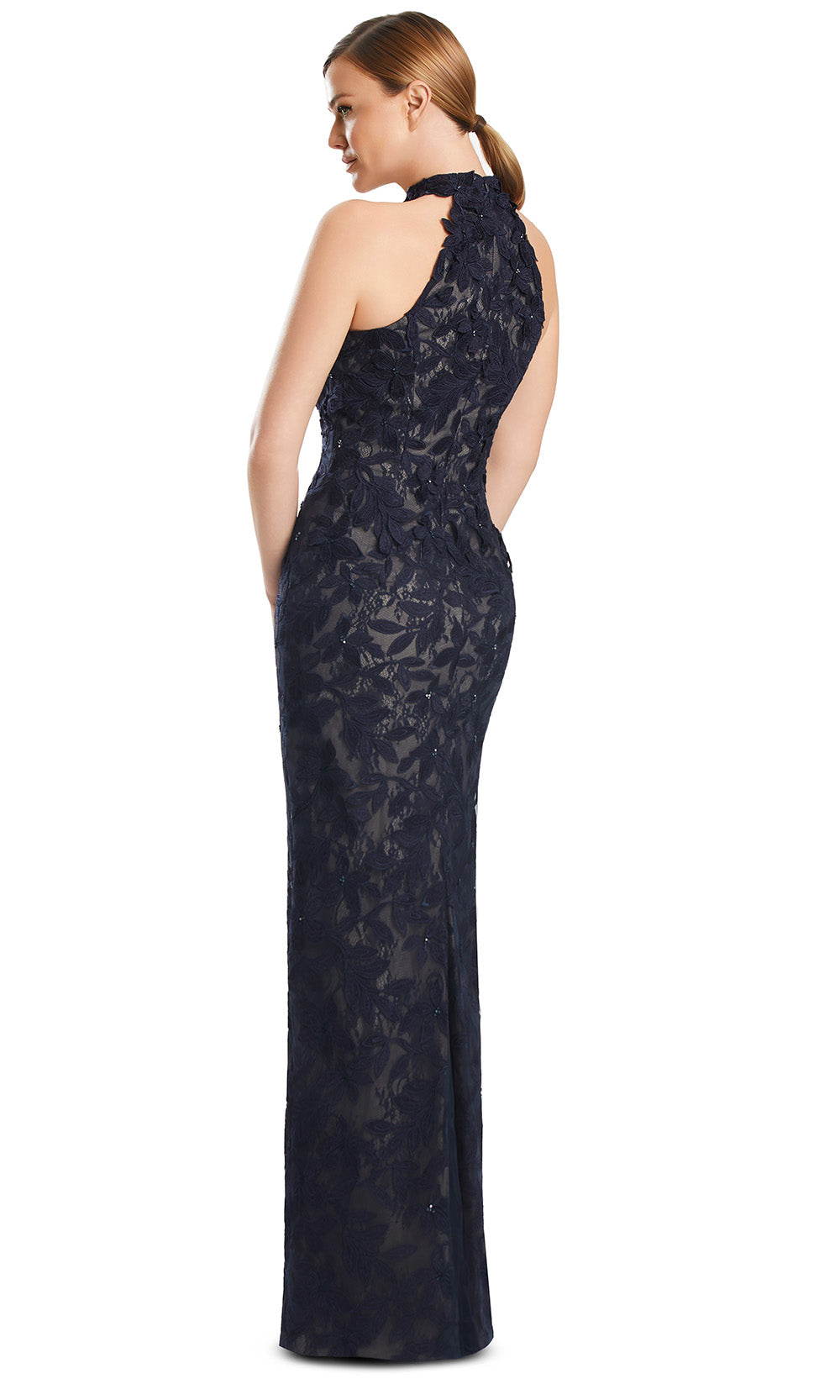 Halter Neck Long Lace Evening Gown by Alexander by Daymor 3277S26 in Dark Navy