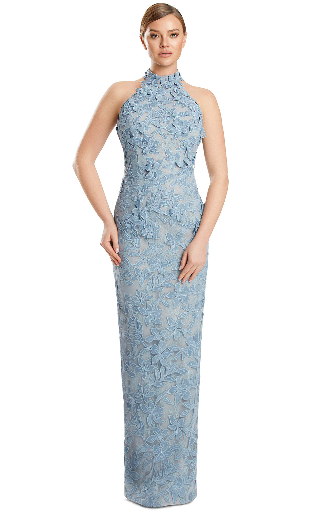 Halter Neck Long Lace Evening Gown by Alexander by Daymor 3277S26 in Glacier Blue