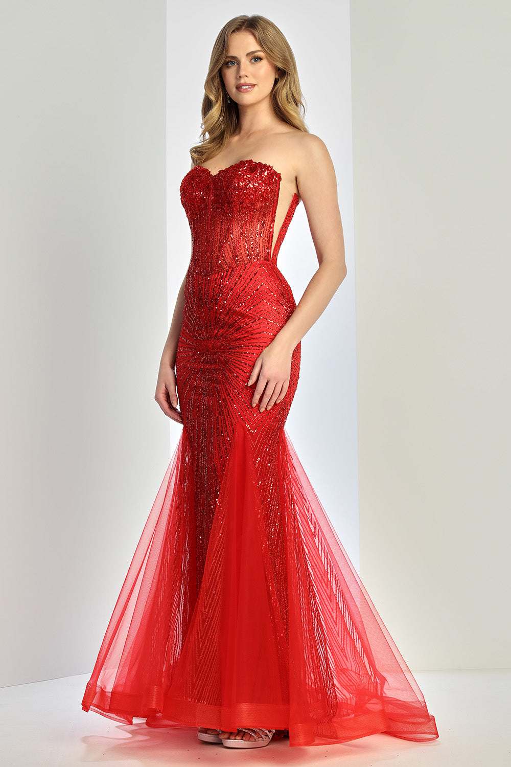 Adora Design 3278 Strapless Beaded Tulle Mermaid Prom Dress | Formal Dress Shops Red / 8 Adora Design 3278 Strapless Beaded Tulle Mermaid Prom Dress | Formal Dress Shops Red / 8
