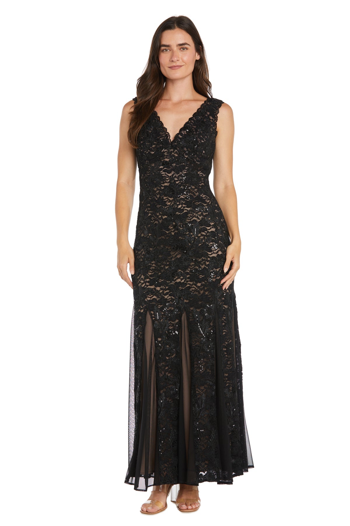 Formal Dresses Sequin Lace Long Formal Prom Dress Black/Nude