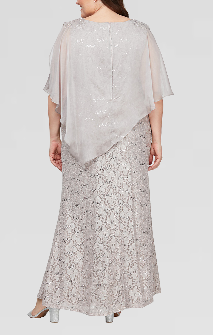 Plus Size Dresses Sequin Plus Size Long Formal Floral Lace Evening Dress BUFF