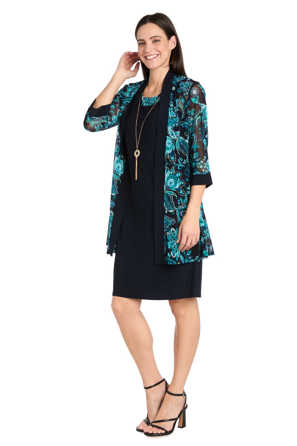 Mother of the Bride Dresses Two Piece Short Printed Cocktail Dress Navy/Teal