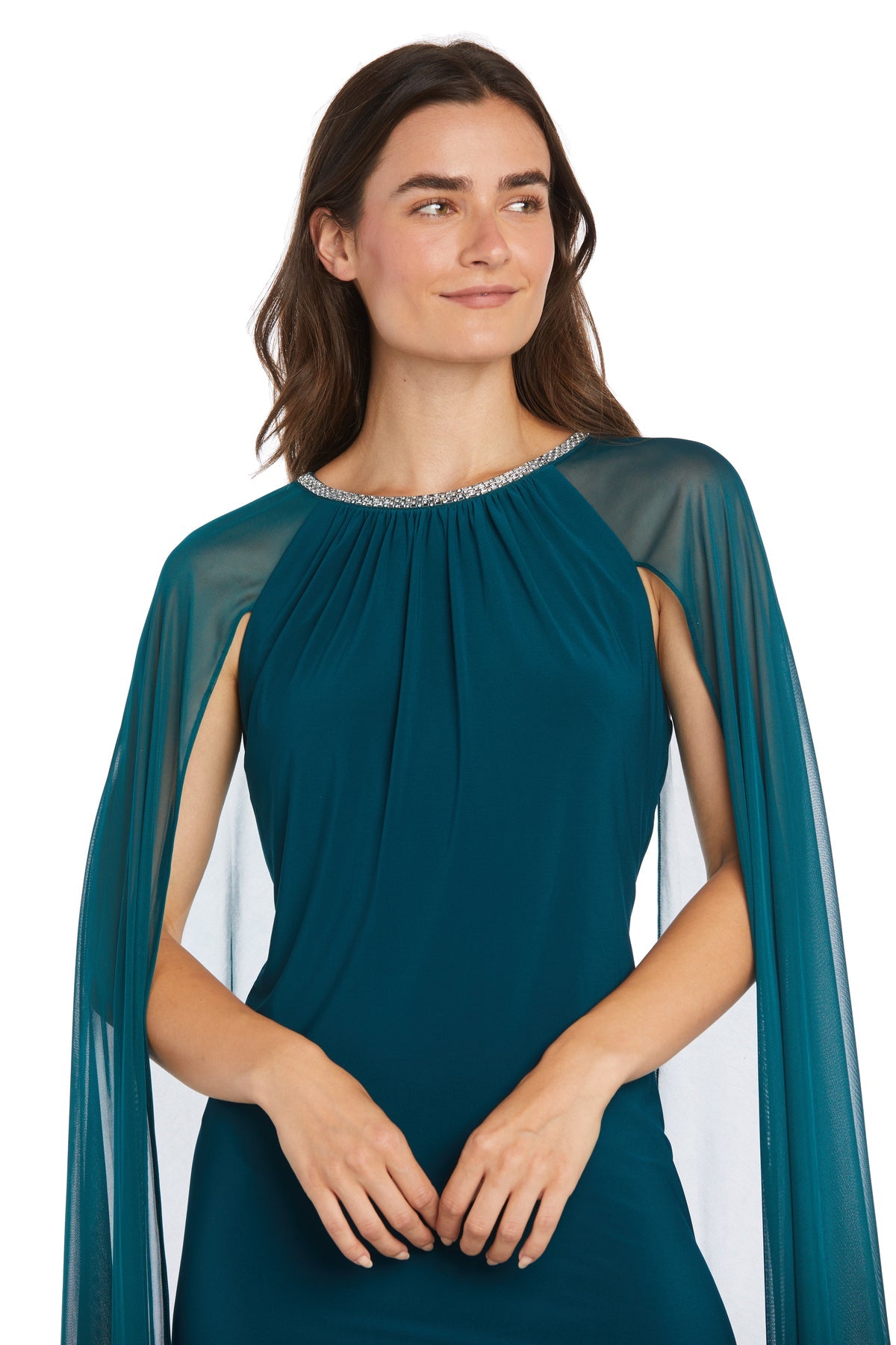 R&M Richards 3287 Long Fitted Cape Formal Dress